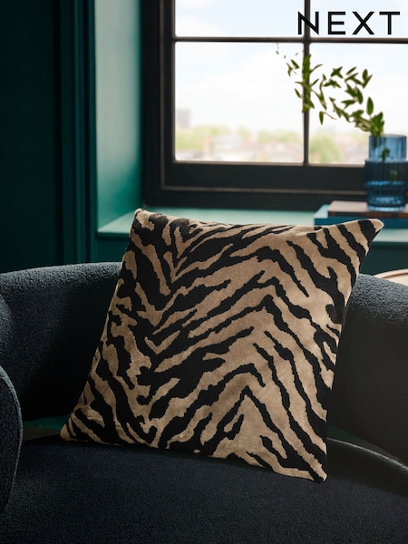 Black/Gold 43 x 43cm Cut Velvet Faux Tiger Cushion (F00439) | €31