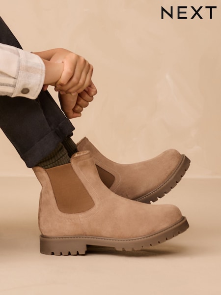 Neutral Standard Fit (F) Leather Warm Lined Chelsea Boots (F00447) | €47 - €57