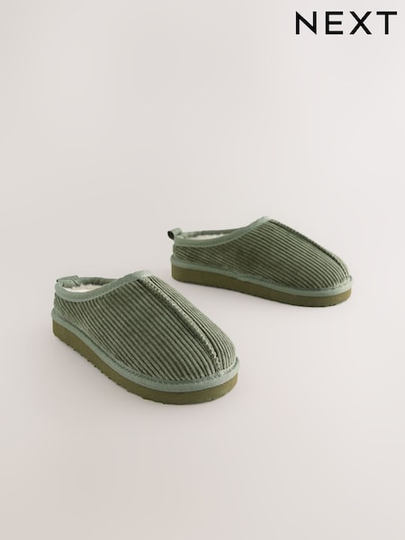 Khaki Green Corduroy Cosy Mule Slippers (F00481) | €18 - €23