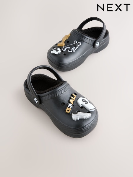 Black Football Print Warm Lined Slipper Clogs (F00490) | AED71 - AED86