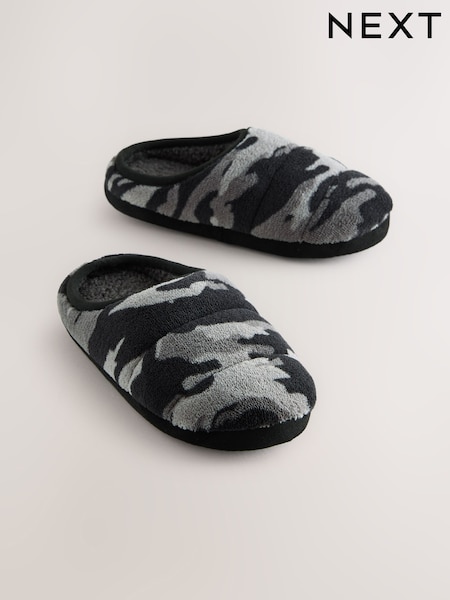 Grey Camo Warm Lined Slipper Mules (F00500) | €14 - €18