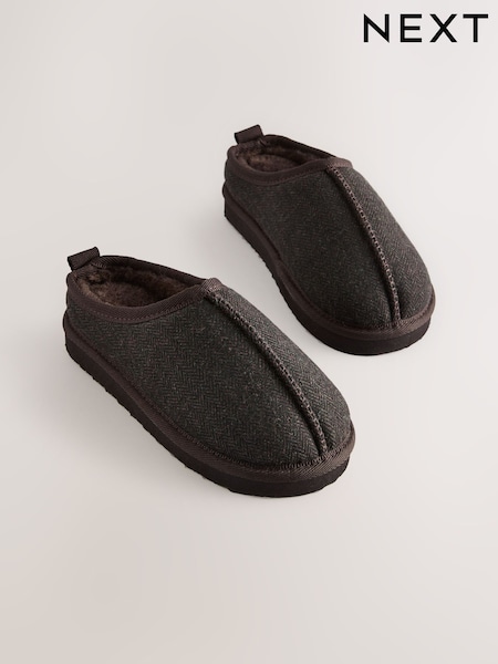 Chocolate Brown Herringbone Cosy Mule Slippers (F00503) | €18 - €23