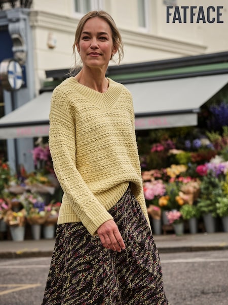 FatFace Stella Lemon Yellow V Neck Knitted Jumper (F00544) | €77.50
