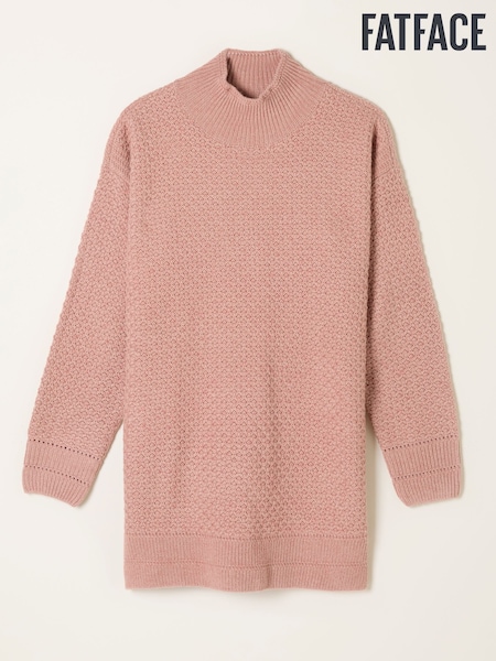 FatFace Blair Rose Pink Funnel Neck Long Line Knitted Jumper (F00547) | AED326