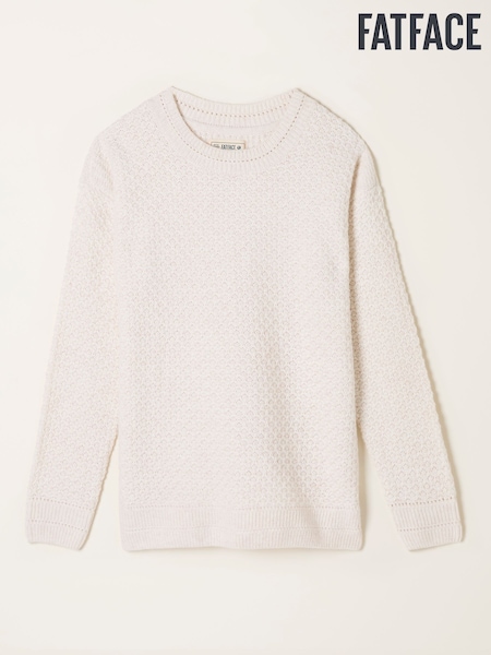 Branco de giz - FatFace Textured Knitted Jumper (F00563) | R$ 490