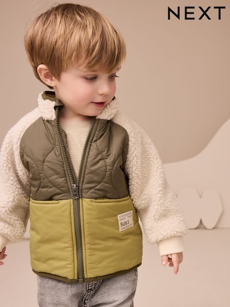 Green Borg Nylon Bomber Borg Nylon Colourblock Shacket (3mths-7yrs) (F00580) | AED97 - AED117