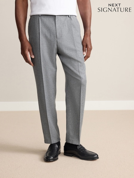 Grey Signature Regular Tapered 100% REDA Marino Wool Smart Trousers With Elasticated Back (F00664) | €131