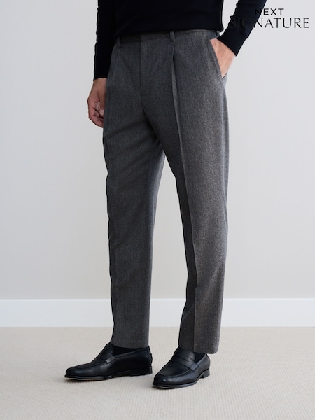 Neutral Brown Signature Regular Tapered 100% REDA Marino Wool Smart Trousers With Elasticated Back (F00666) | €131