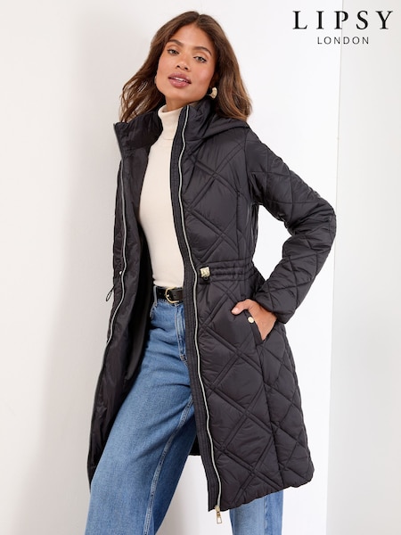 Lipsy Black Petite Mid Length Shower Resistant Padded Coat (F00690) | €91