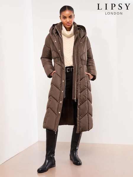 Chocolate marrom - Lipsy Longline Double Layer Padded Coat (F00693) | R$ 930