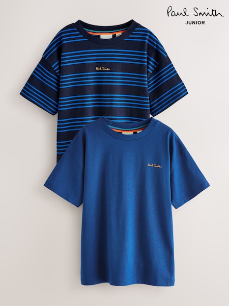 Paul Smith Junior Boys Cobalt Blue Signature T-Shirts Set 2 pack (F00712) | €33