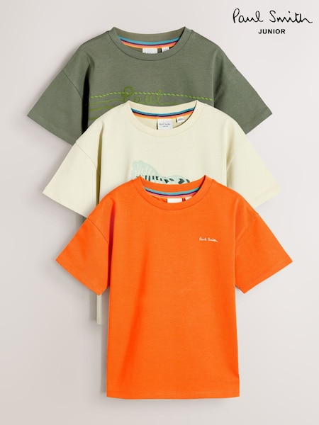 Stone/Orange/Khaki Green - Paul Smith Junior хлопчики Signature футболки 3 Pack (F00715) | 2 043 грн