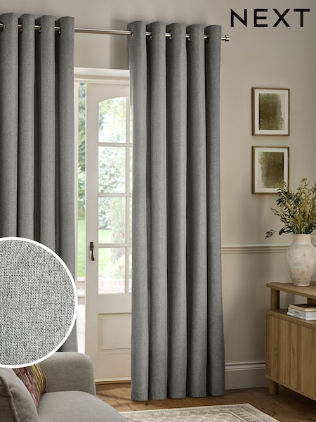 Grey Soft Marl Lined Eyelet Curtains (F00783) | R$ 295 - R$ 880
