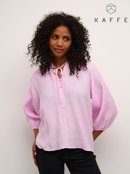 Pink - Kaffe Kalianna Notch Neck 3/4 Sleeve Blouse