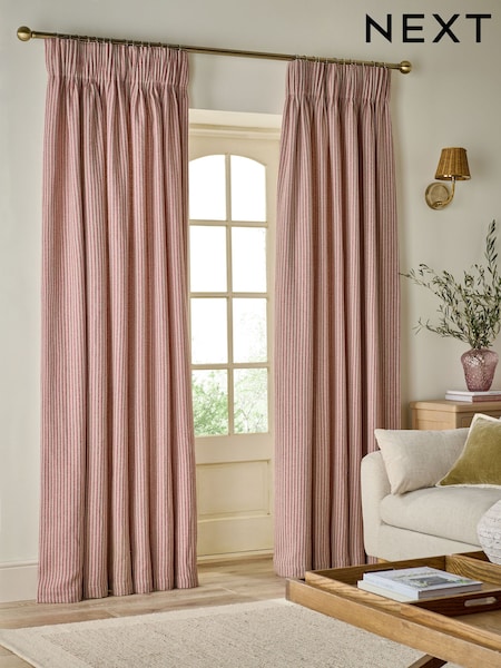 Pink Brushed Stripe Pencil Pleat Curtains (F01135) | AED254 - AED602