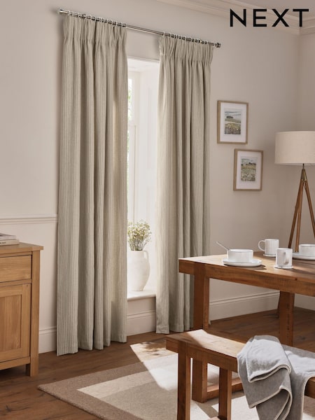 Natural Brushed Stripe Pencil Pleat Curtains (F01137) | €69 - €164