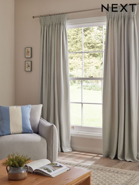 Blue Brushed Stripe Pencil Pleat Curtains (F01138) | €72 - €172