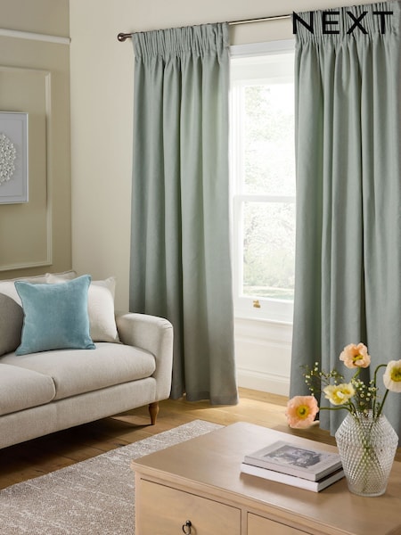 Duck Egg Blue Spot Jacquard Pencil Pleat Lined Curtains (F01139) | R$ 880 - R$ 1.860