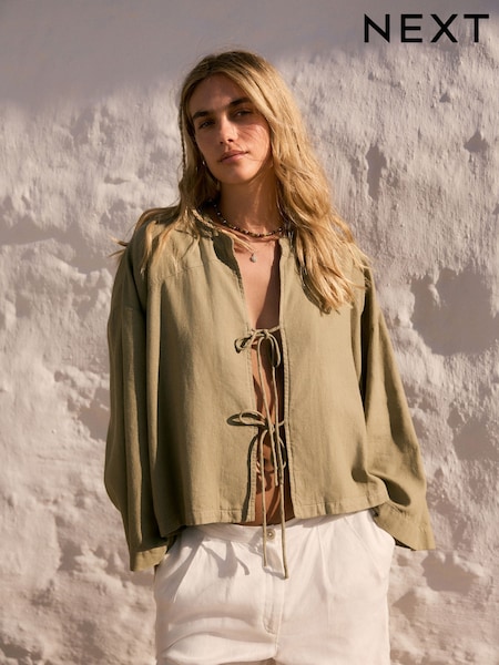 Olive Green Linen Cover-Up (F01173) | €45
