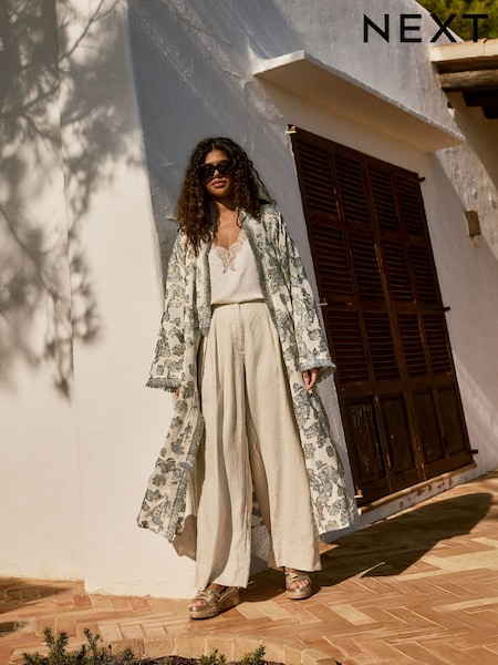 Sininen/Kultainen/kullanvärinen Fil coupé - Longline Kimono Cover-Up (F01175) | €110