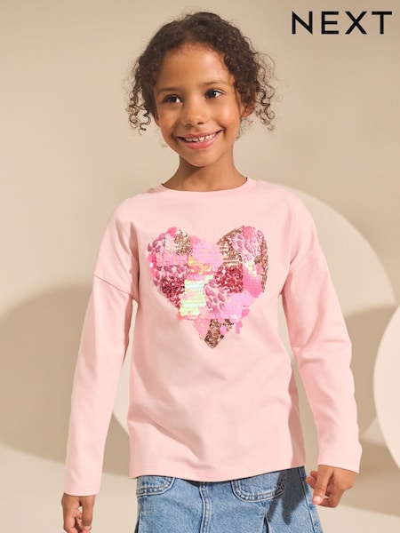Pink Heart Long Sleeve Sequin Top (3-16yrs) (F01215) | AED56 - AED81