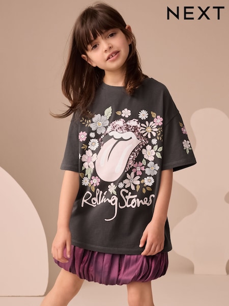 Charcoal Grey Floral The Rolling Stones License Band Sequin T-Shirt (3-16yrs) (F01218) | 74 QAR - 99 QAR