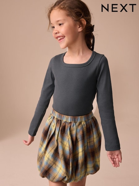 Charcoal Grey Long Sleeve Scoop Neck Rib T-Shirt (3-16yrs) (F01222) | AED25 - AED41