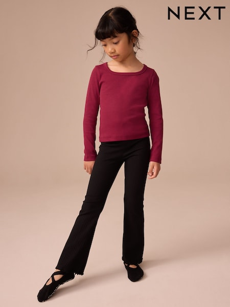 Burgundy Red Long Sleeve Scoop Neck Rib T-Shirt (3-16yrs) (F01227) | AED25 - AED41