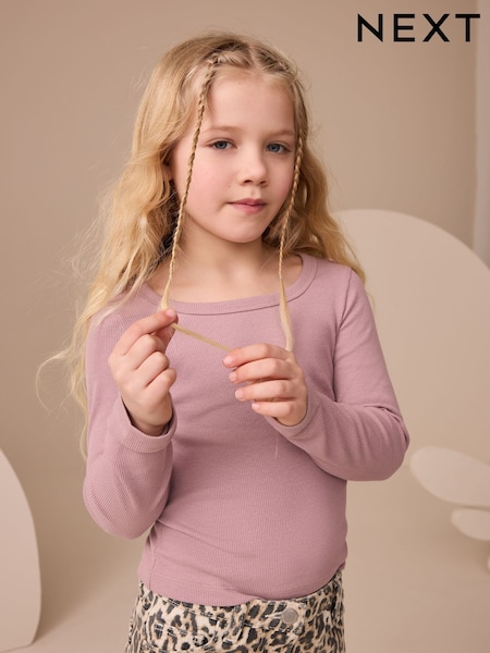 Lilac Purple Long Sleeve Scoop Neck Rib T-Shirt (3-16yrs) (F01228) | AED25 - AED41