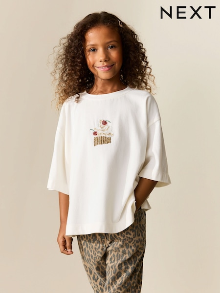 Ecru Cupcake Beaded T-Shirt (3-16yrs) (F01241) | €18 - €25