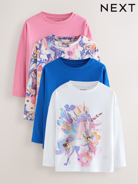 Pink/Blue Unicorn Long Sleeve Tops 4 Pack (3-16yrs) (F01244) | €35 - €45