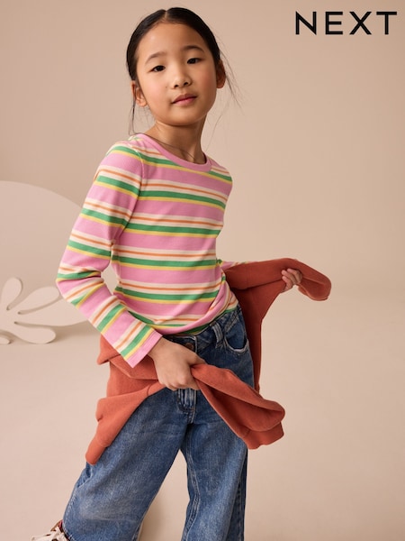 Pink/Orange Long Sleeve Ribbed T-Shirts 4 Pack (3-16yrs) (F01245) | €30 - €39