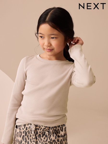 Neutral Long Sleeve Ribbed Top (3-16yrs) (F01264) | €7 - €10