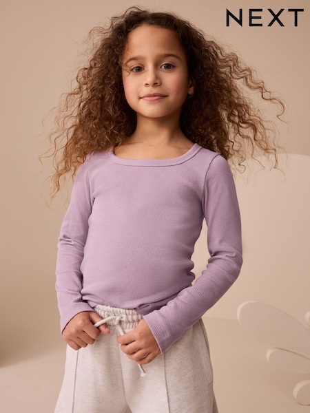 Lilac Purple Long Sleeve Ribbed Top (3-16yrs) (F01273) | € 6 - € 9