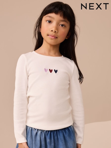 Burgundy/Ecru Long Sleeve Ribbed T-Shirts 4 Pack (3-16yrs) (F01278) | €30 - €39