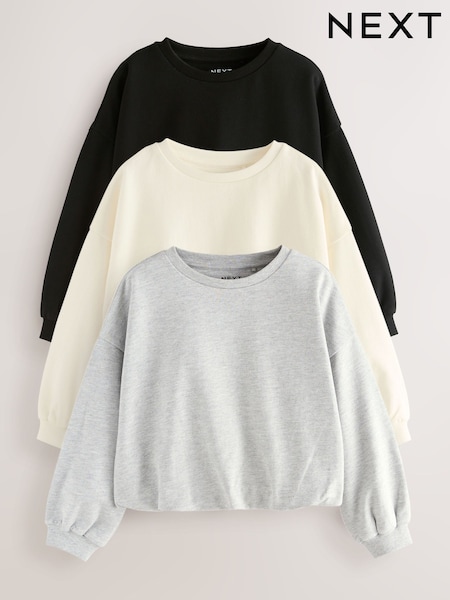 Black/White Long Sleeve Bubble Hem T-Shirts 3 Pack (3-16yrs) (F01282) | AED86 - AED117