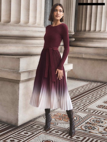 Forever New Purple Harmony Crew Ombre Pleated Midi Dress (F01327) | €123
