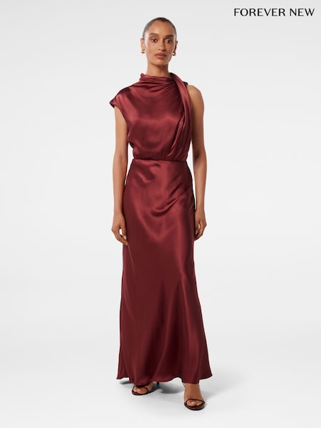 Forever New Brown Sienna Petite High Neck Satin Maxi Dress (F01338) | R$ 1,185