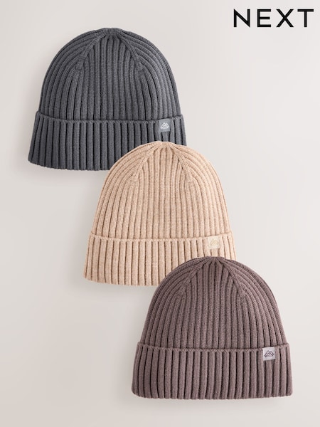 Neutral Beige/Grey Knitted Beanie Hats 3 Pack (1-16yrs) (F01407) | €23 - €27