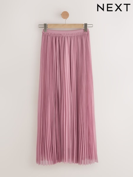Pink Pleated Mesh Tulle Maxi Skirt (F01429) | €49