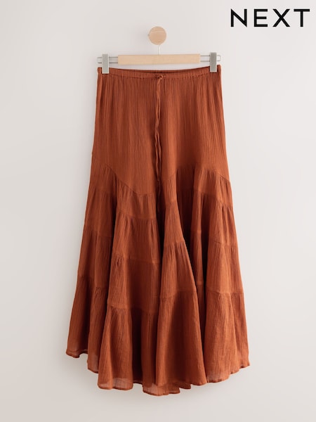 Burnt Orange Boho Tiered Midi Skirt (F01432) | €62.50