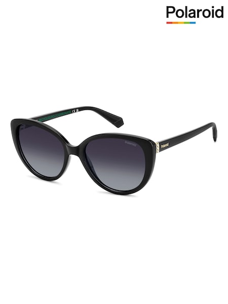 Polaroid Cat Eye Black Sunglasses With Jewel Embellishment (F01438) | 484 LEI