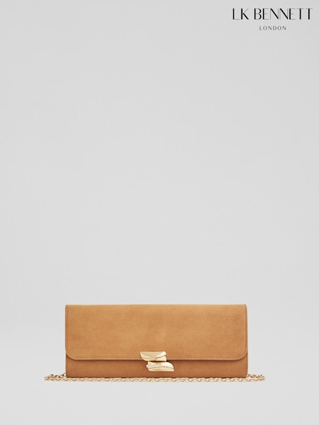 LK Bennett Natural Aria Nappa Leather Curve Flap Wide Clutch Bag (F01458) | €253