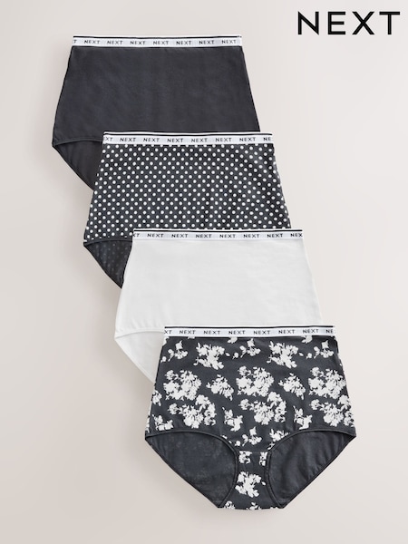 Black/Off White Full Brief Logo Knickers 4 Pack (F01469) | $29