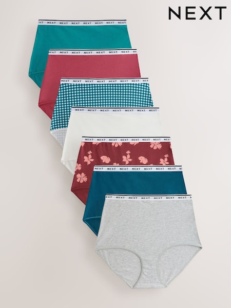 Gingham Print Full Brief Logo Knickers 7 Pack (F01470) | $46