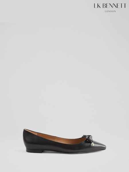 LK Bennett Black Mabel Nappa Leather Eyelet Bow Flats (F01475) | €303