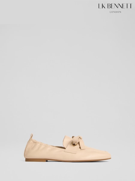 LK Bennett Natural Maude Nappa Leather Eyelet Bow Loafers (F01480) | €303