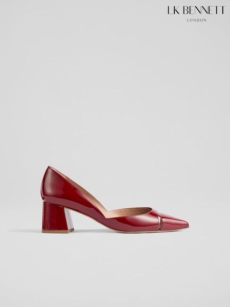LK Bennett Red Cecile Patent Cut Out Block Heel Courts (F01481) | ₪1,403