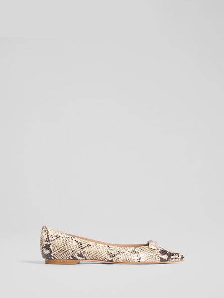 LK Bennett Blair Snake Effect Bar Trim Flats (F01487) | €392