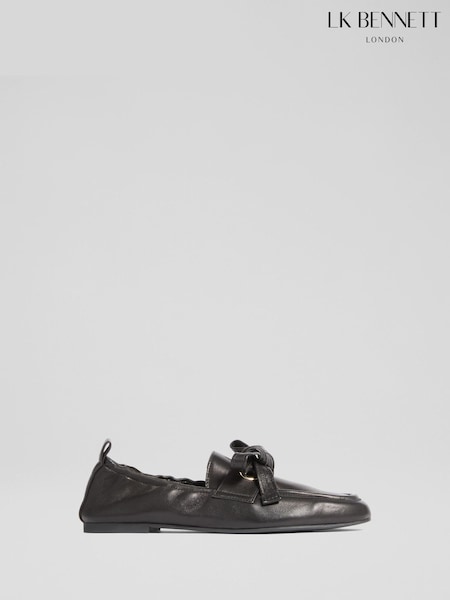 LK Bennett Black Maude Nappa Leather Eyelet Bow Loafers (F01495) | €303